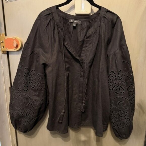 NWOT - Boho Embroidered Linen Bishop Sleeve Peasant Blouse - Picture 2 of 16